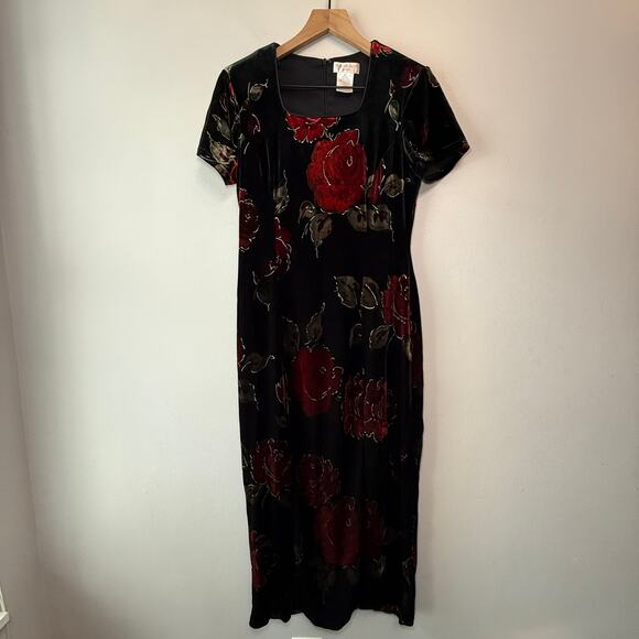 Worthington Petite Women's Vintage Floral Print Velvet Midi Dress Size 8P - Picture 1 of 8